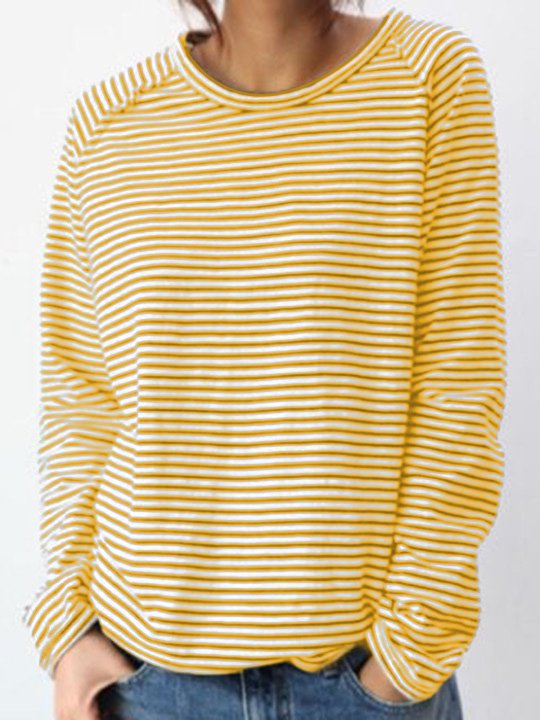 Crew Neck Long Sleeve Striped Sweatshirt For Women