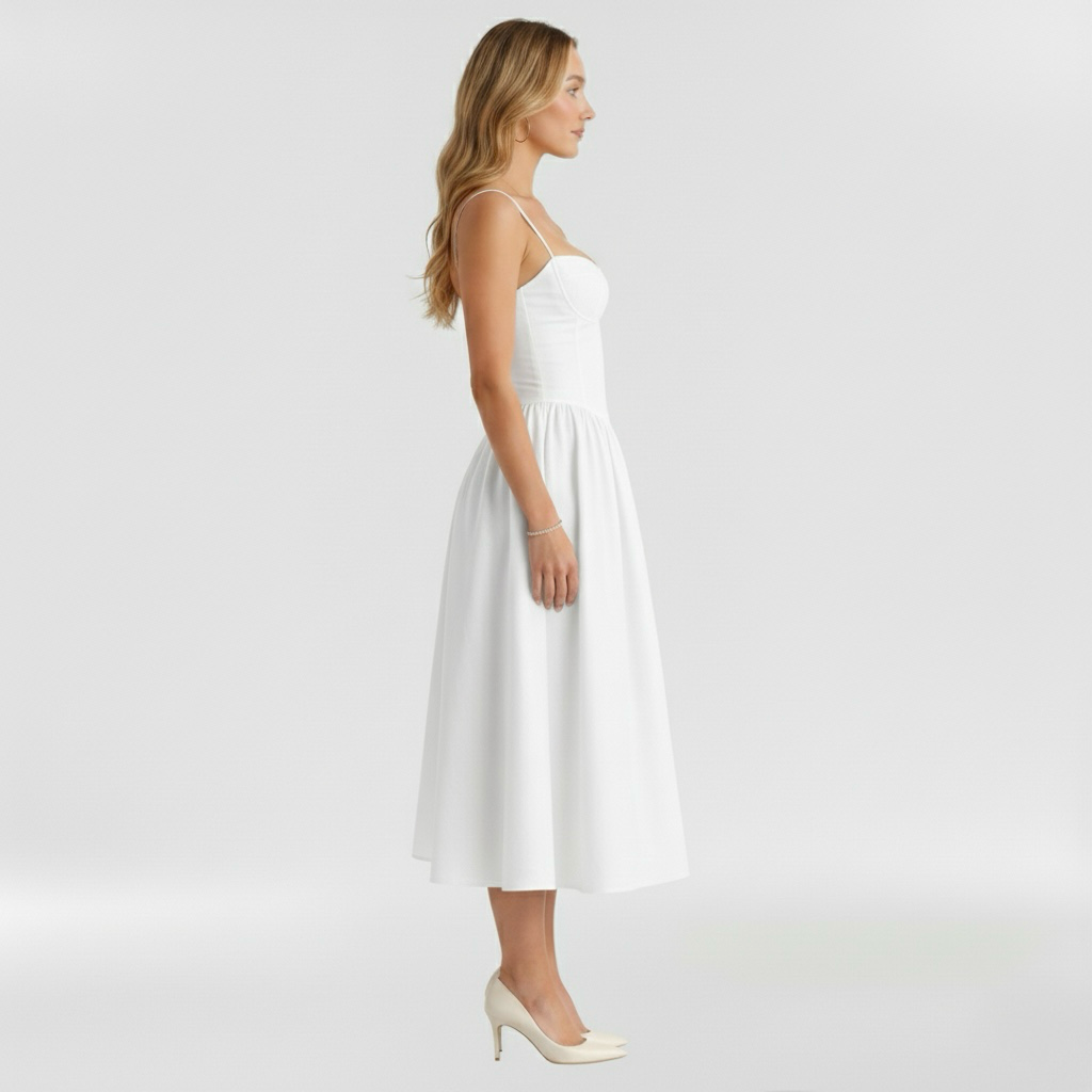 Corset Structured Sleeveless Paneled Gathered Midi Dress
