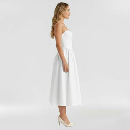 Corset Structured Sleeveless Paneled Gathered Midi Dress