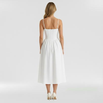 Corset Structured Sleeveless Paneled Gathered Midi Dress