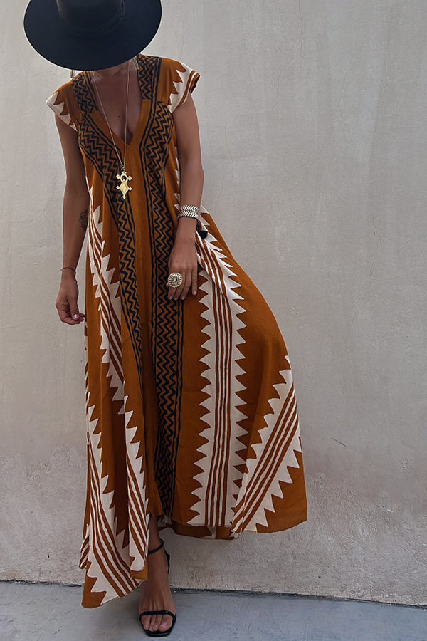 Deep Neckline Flared Hemline A-Line Dress