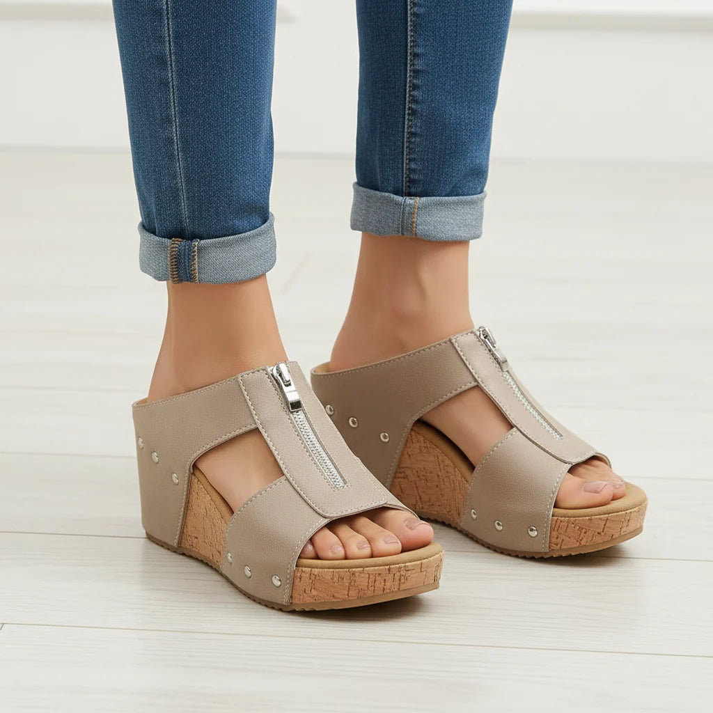 Open Toe Platform Slip On Sandals