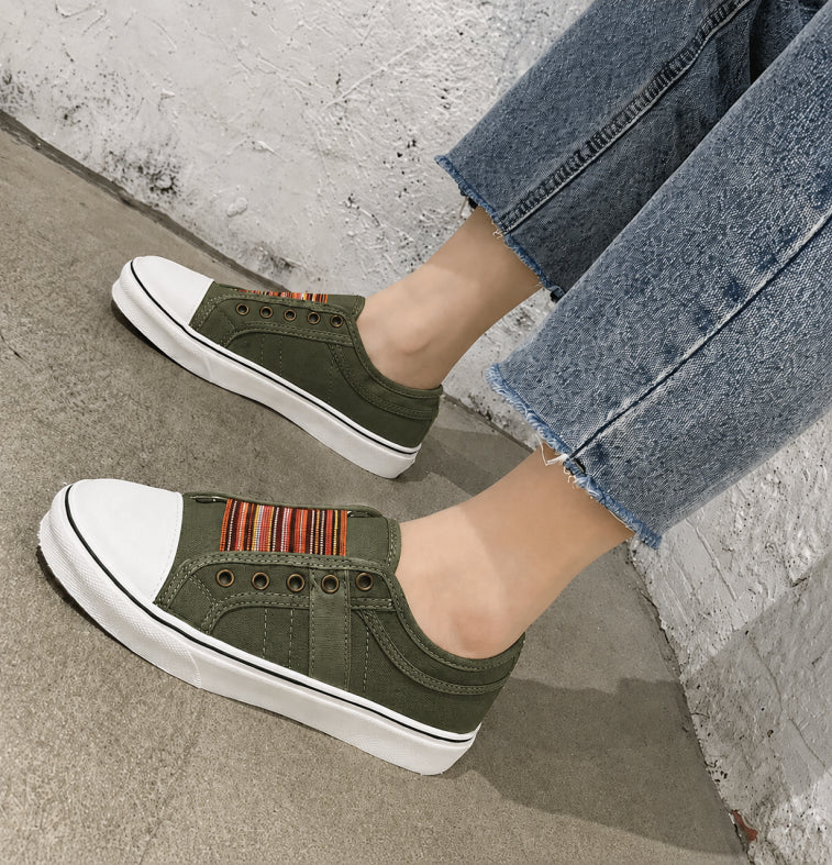Stitched Layered Capped Slip On Flat Sneakers