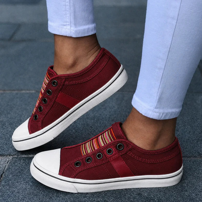 Stitched Layered Capped Slip On Flat Sneakers