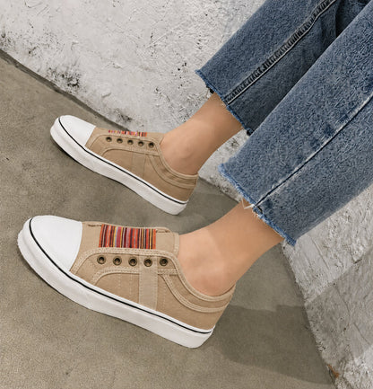 Stitched Layered Capped Slip On Flat Sneakers