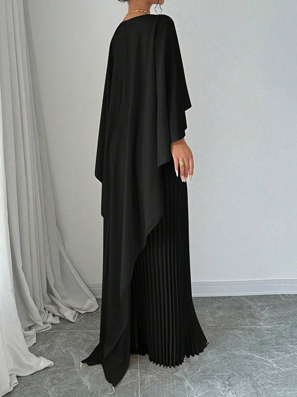 Cape Layered Pleated Round High Maxi Dress