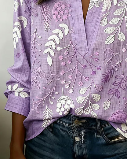 Patterned Banded Split Buttoned Flowy Top