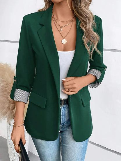 Lapel Collared Pocketed Cuffed Structured Plain Blazer