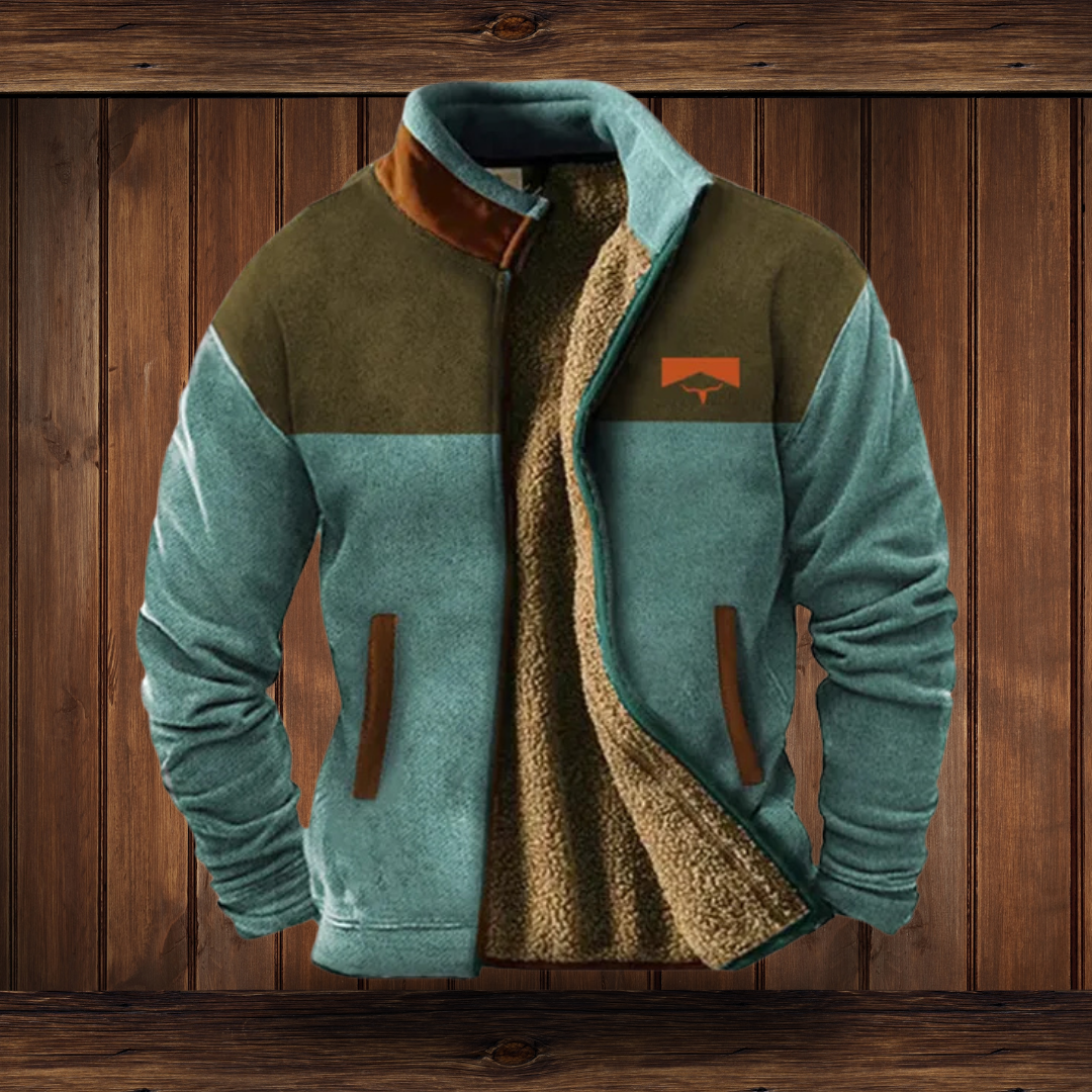 Men's Stand Collar Southwestern Print Sleeve Zip Jacket
