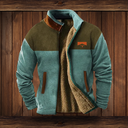 Men's Stand Collar Southwestern Print Sleeve Zip Jacket