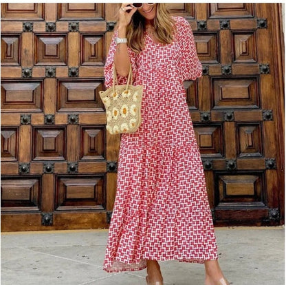 Loose Fit Printed Ruffled Dress