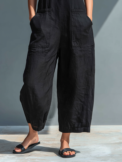 Solid Straight Cut Pocketed Front Button Jumpsuit