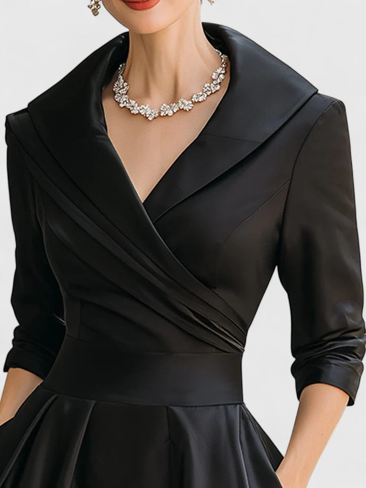 Folded Wrapped Banded Pleated Flared Midi Dress