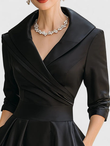 Folded Wrapped Banded Pleated Flared Midi Dress