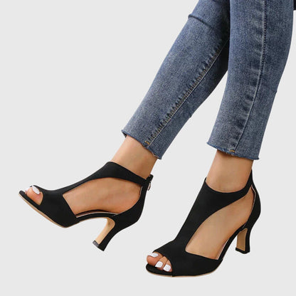 Open Toe Cut Out Back Zip Kitten Heels