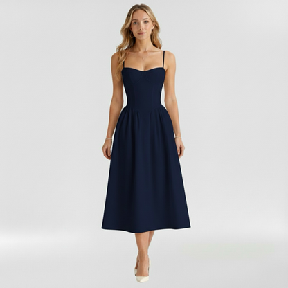 Corset Structured Sleeveless Paneled Gathered Midi Dress