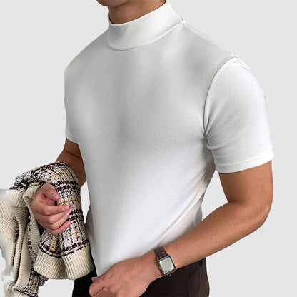 Fitted Short Sleeve Mock Neck Shirt