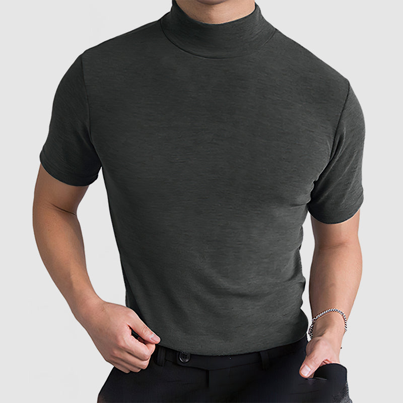 Fitted Short Sleeve Mock Neck Shirt