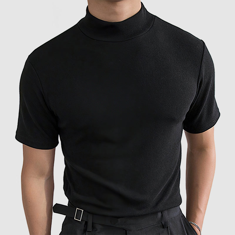 Fitted Short Sleeve Mock Neck Shirt