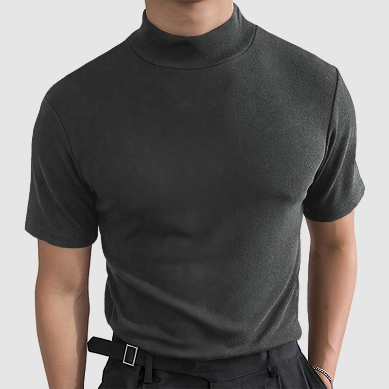 Fitted Short Sleeve Mock Neck Shirt