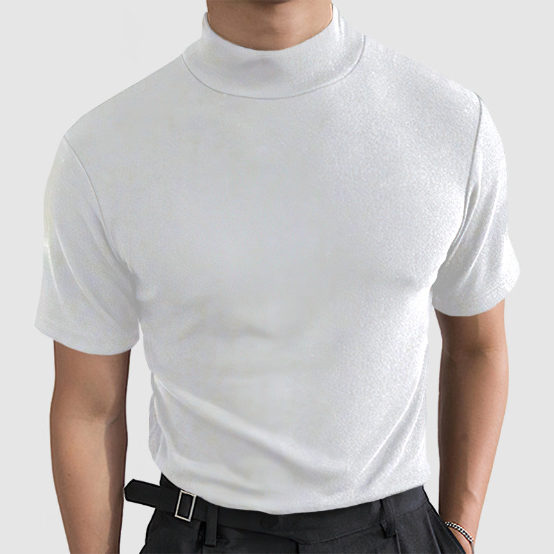 Fitted Short Sleeve Mock Neck Shirt