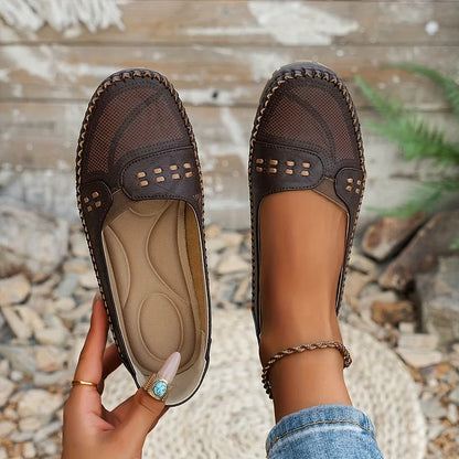 Round Toed Stitched Flat Shoes