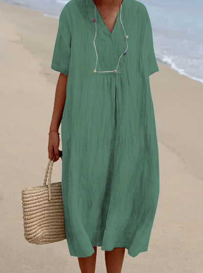 Short Sleeve V-Neck Casual Midi Dress