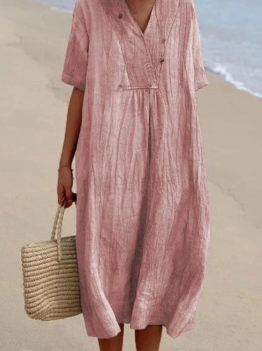 Short Sleeve V-Neck Casual Midi Dress