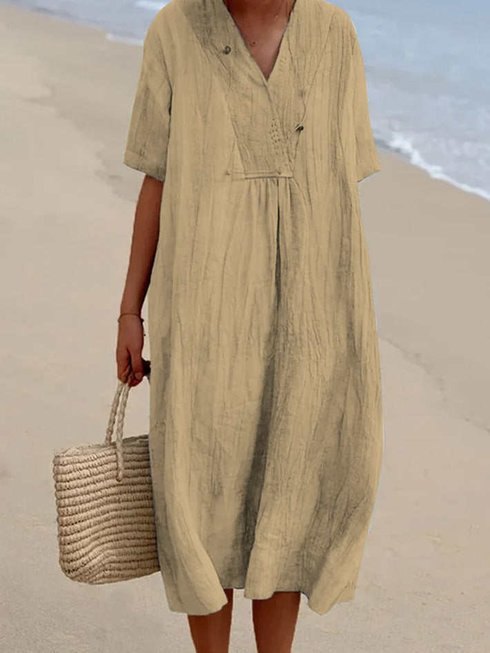Short Sleeve V-Neck Casual Midi Dress