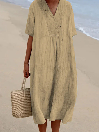 Short Sleeve V-Neck Casual Midi Dress