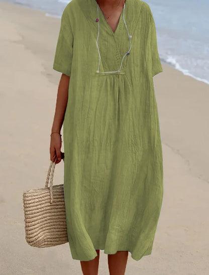 Short Sleeve V-Neck Casual Midi Dress