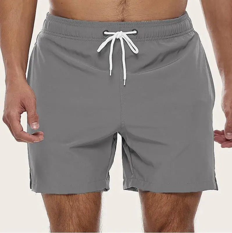 Elastic Waist Drawstring Side Pocket Shorts Solid