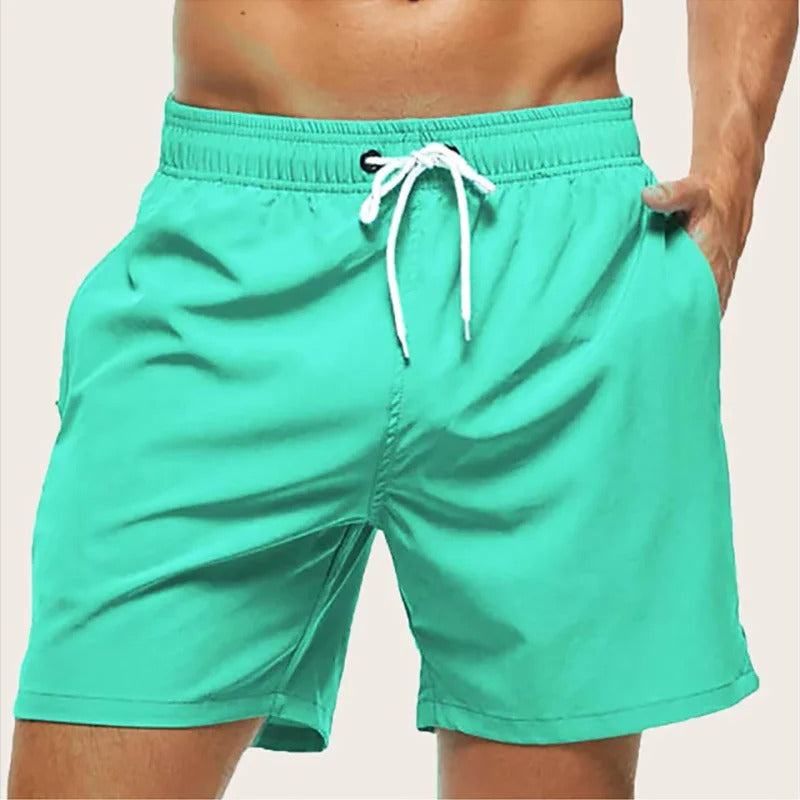 Elastic Waist Drawstring Side Pocket Shorts Solid