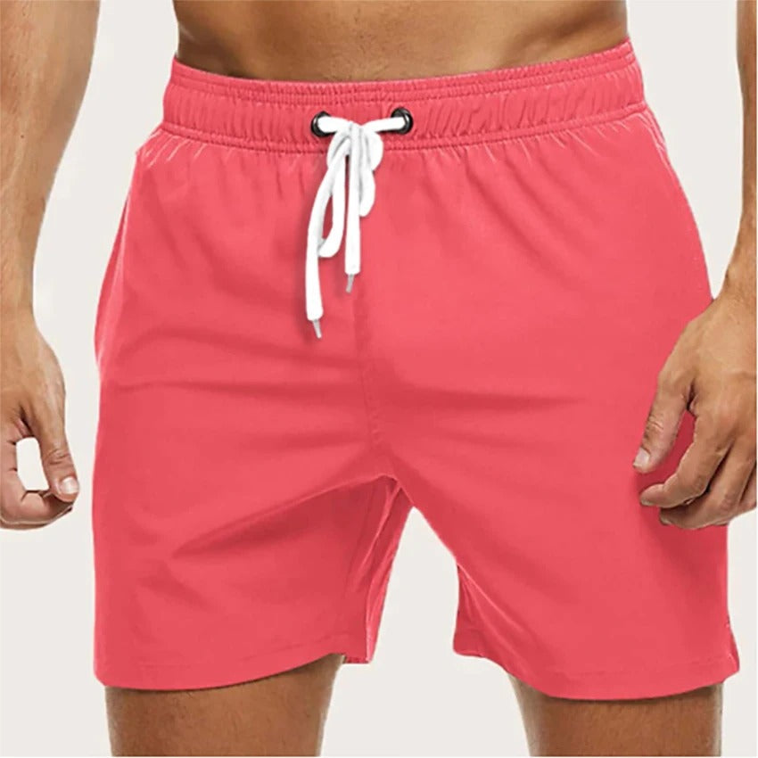 Elastic Waist Drawstring Side Pocket Shorts Solid