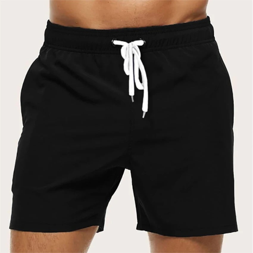 Elastic Waist Drawstring Side Pocket Shorts Solid