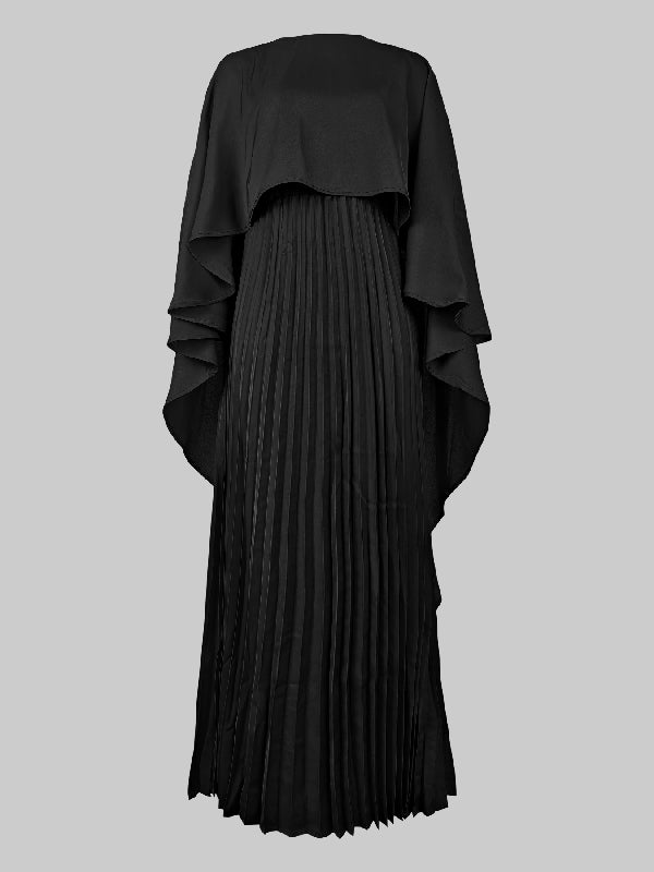 Cape Layered Pleated Round High Maxi Dress