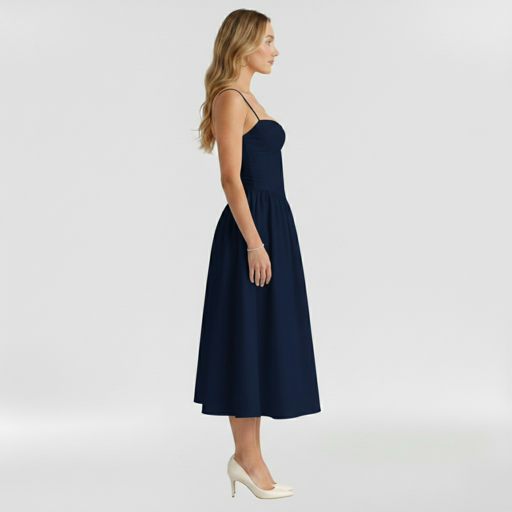 Corset Structured Sleeveless Paneled Gathered Midi Dress