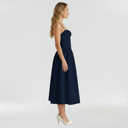 Corset Structured Sleeveless Paneled Gathered Midi Dress