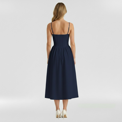 Corset Structured Sleeveless Paneled Gathered Midi Dress