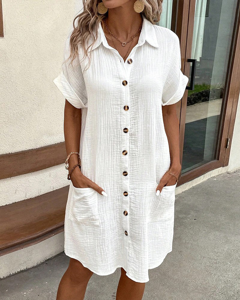 Loose Fit Short Sleeve Pocket Dress
