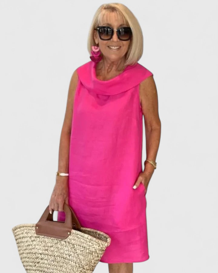 Sleeveless Cowled Straight Pocketed Unfitted Dress