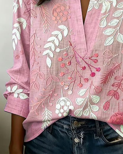 Patterned Banded Split Buttoned Flowy Top