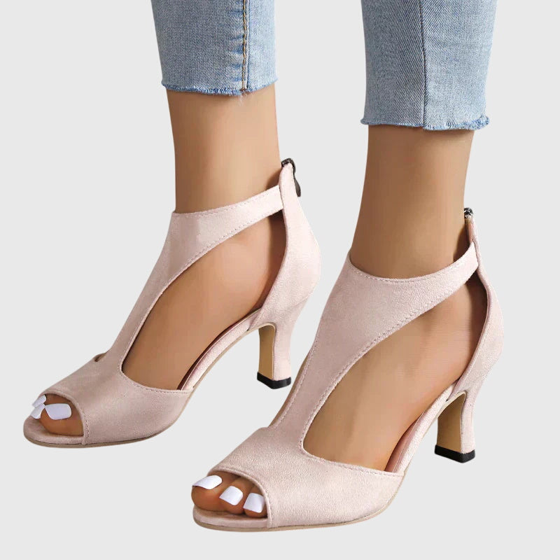 Open Toe Cut Out Back Zip Kitten Heels
