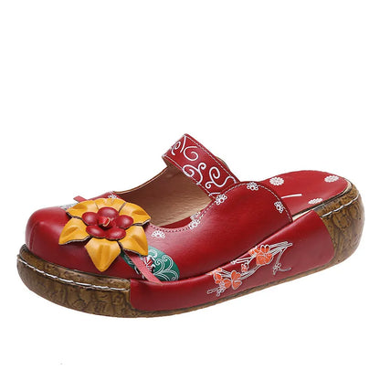 Embroidered Printed Round Toe Slip On Sandals