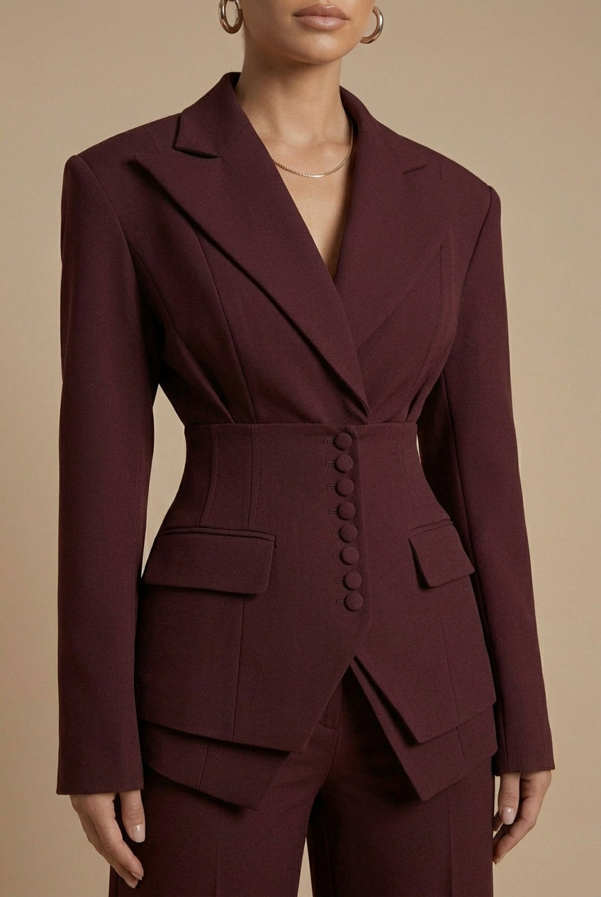 Corset Waist Buttoned Structured Layered Wide Leg Set