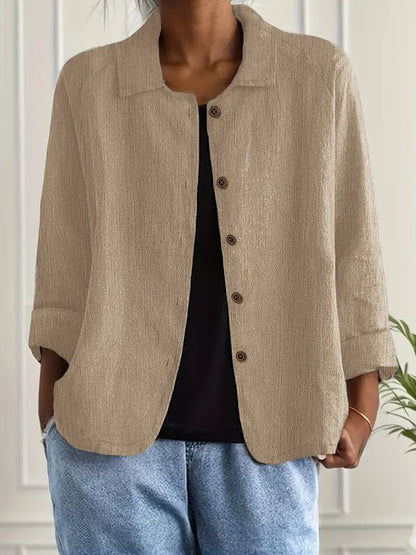 Collared Button Down Three Quarter Sleeve Blouse