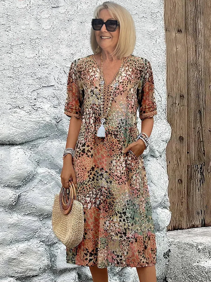 V Neck Abstract Print Dress