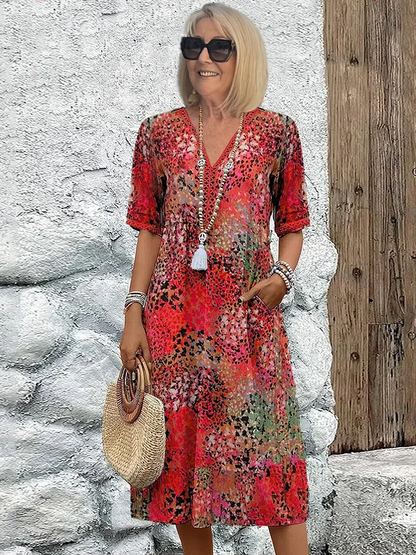 V Neck Abstract Print Dress