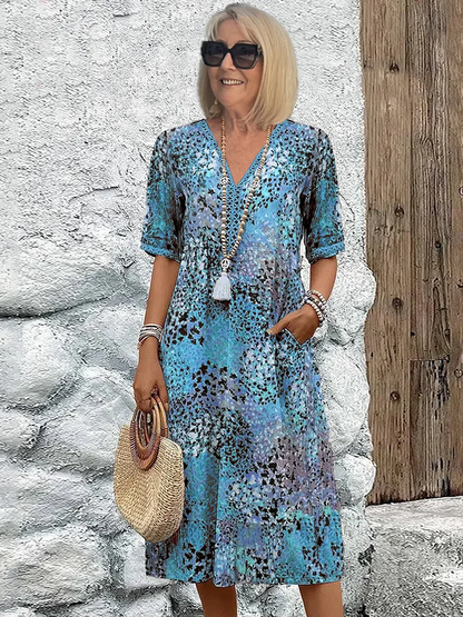 V Neck Abstract Print Dress