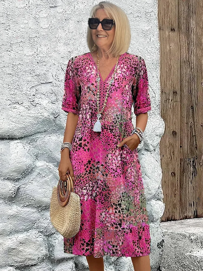 V Neck Abstract Print Dress